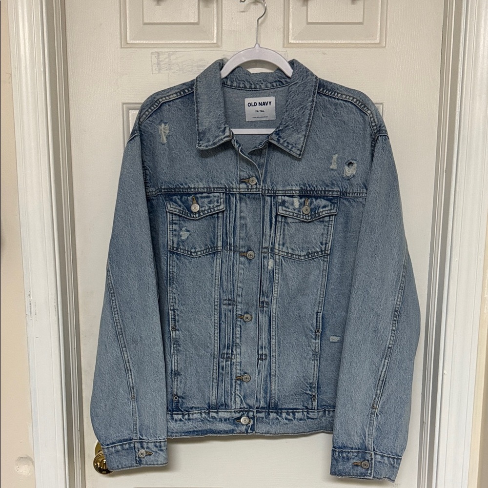 Old Navy Light Blue Distressed Denim Jacket XXLT NWT